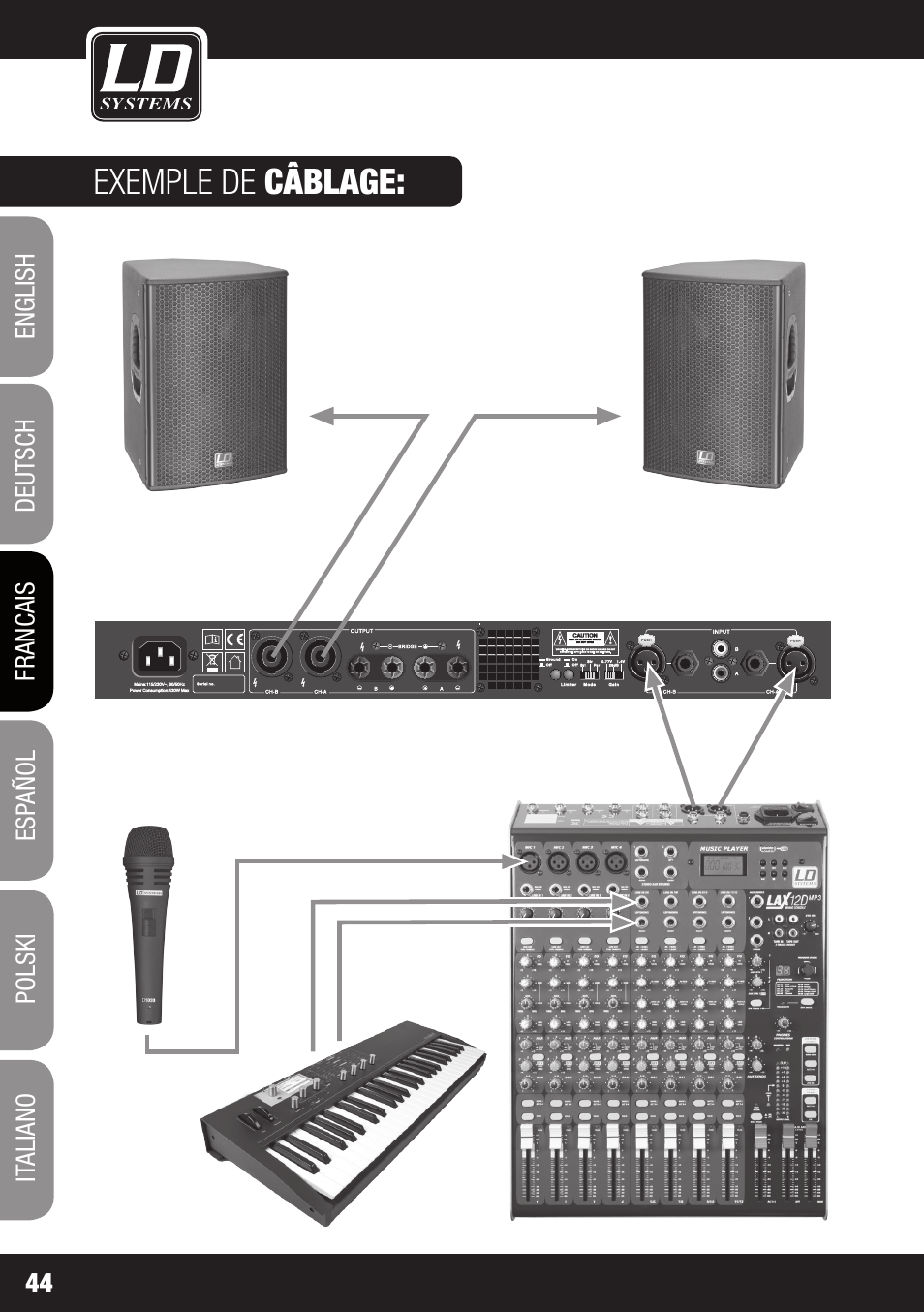 Exemple de câblage | LD Systems XS 700 User Manual | Page 44 / 100