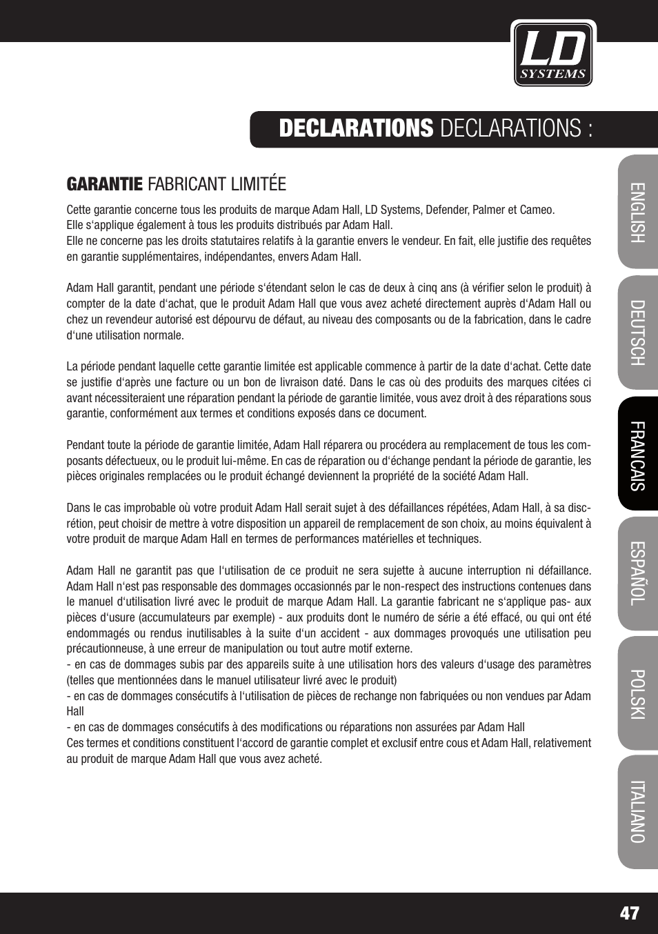 Declarations declarations | LD Systems XS 700 User Manual | Page 47 / 100