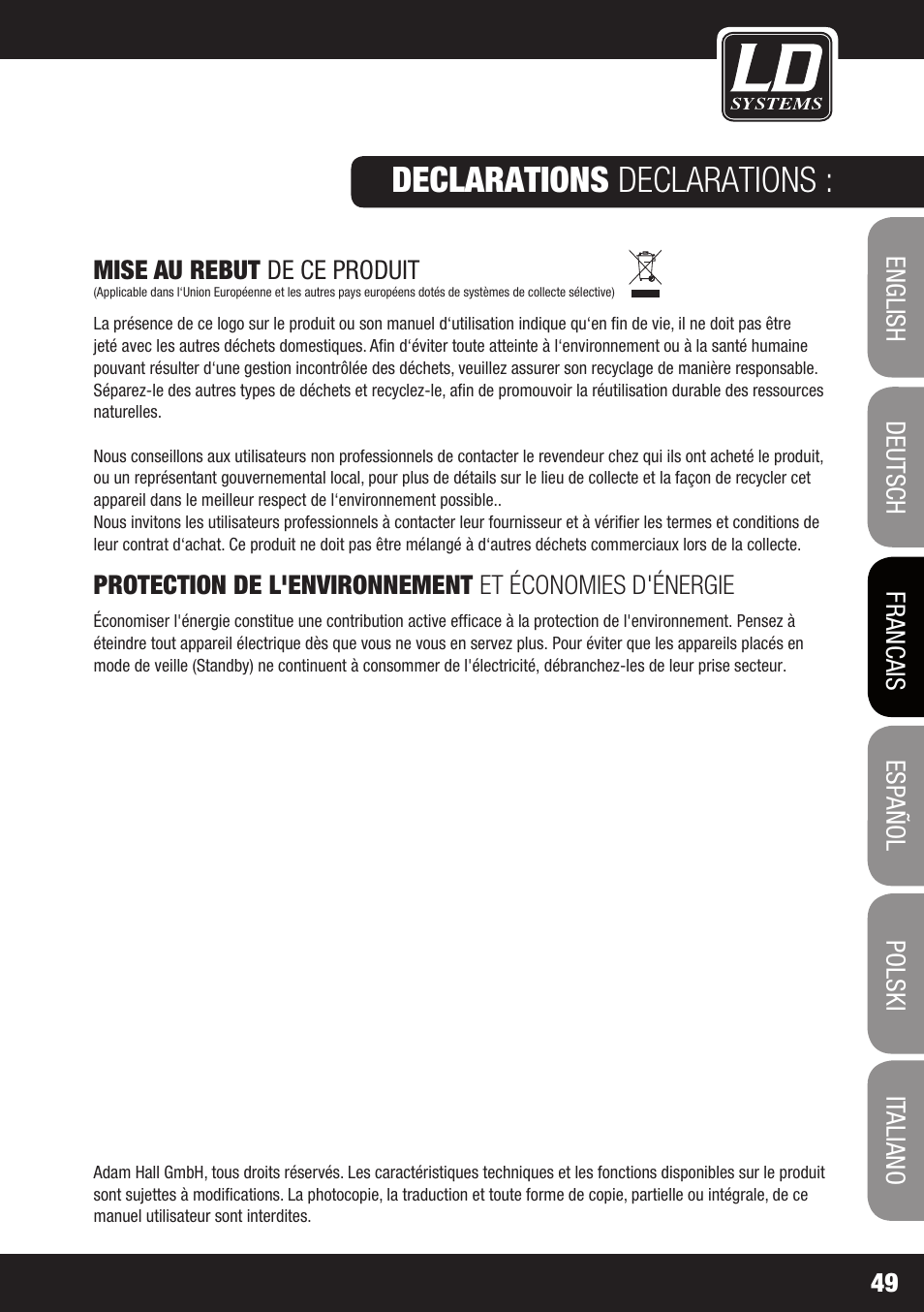 Declarations declarations | LD Systems XS 700 User Manual | Page 49 / 100