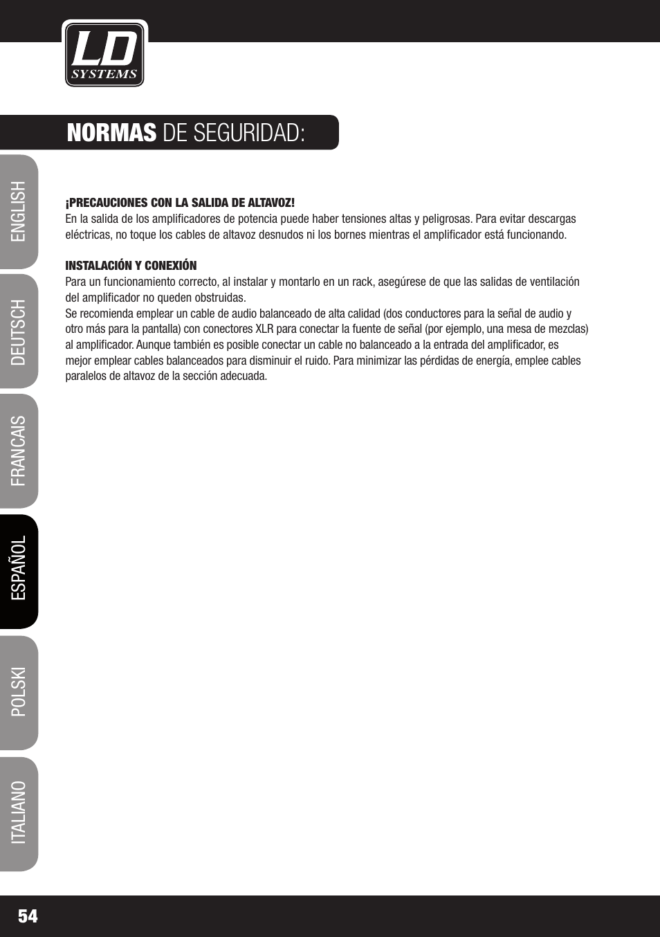 Normas de seguridad | LD Systems XS 700 User Manual | Page 54 / 100