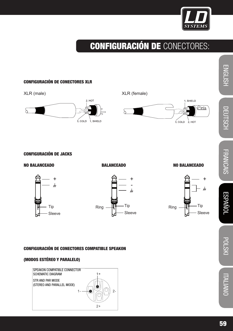 Configuración de conectores | LD Systems XS 700 User Manual | Page 59 / 100