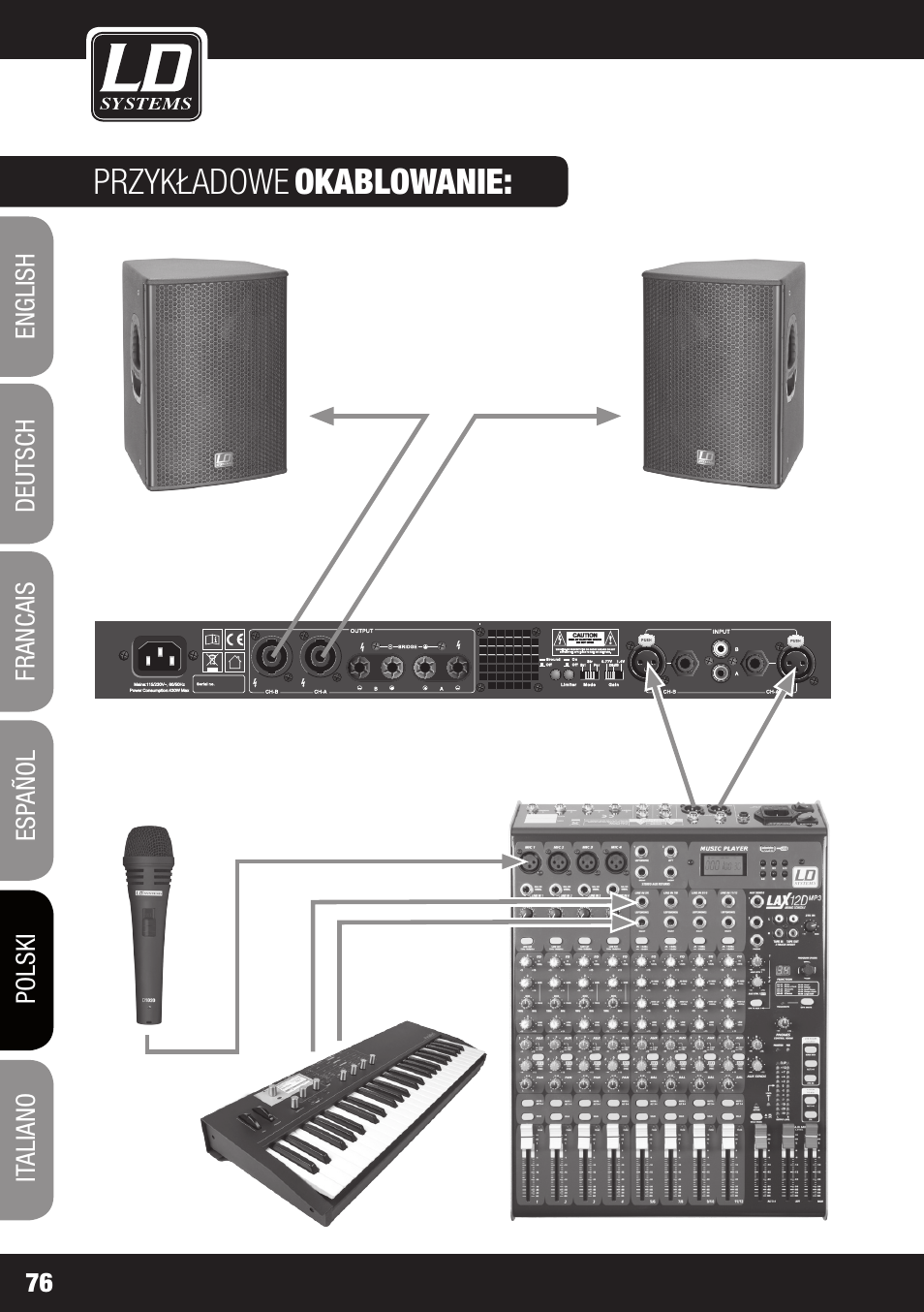 Przykładowe, Okablowanie | LD Systems XS 700 User Manual | Page 76 / 100