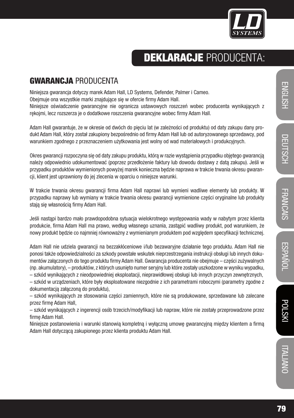 Deklaracje producenta | LD Systems XS 700 User Manual | Page 79 / 100