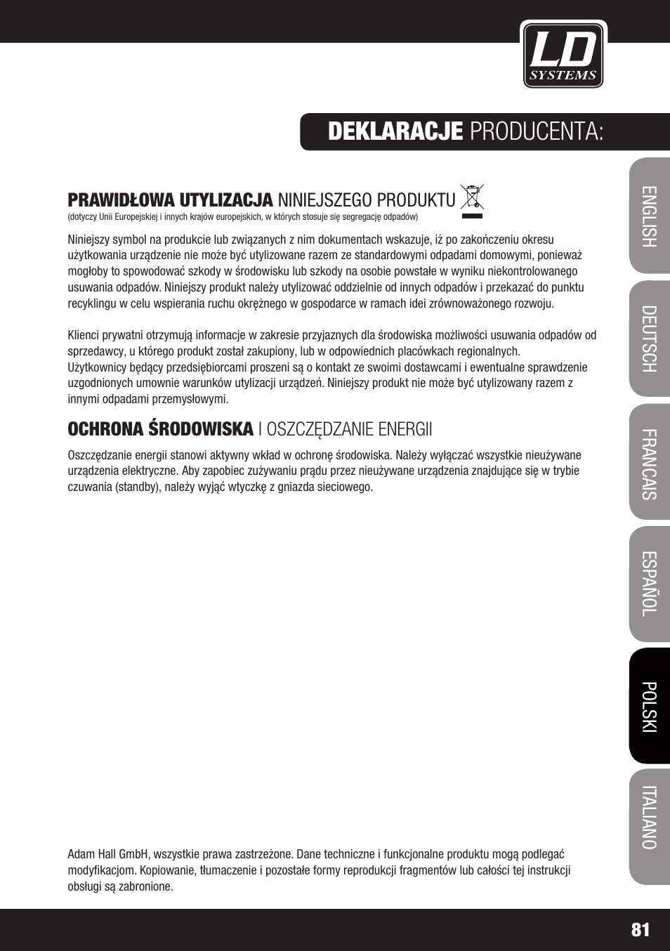Deklaracje producenta | LD Systems XS 700 User Manual | Page 81 / 100