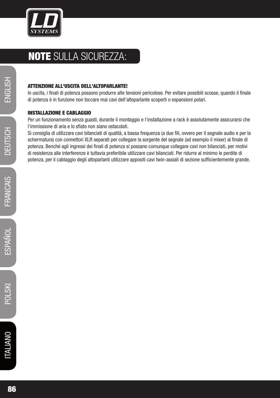 LD Systems XS 700 User Manual | Page 86 / 100