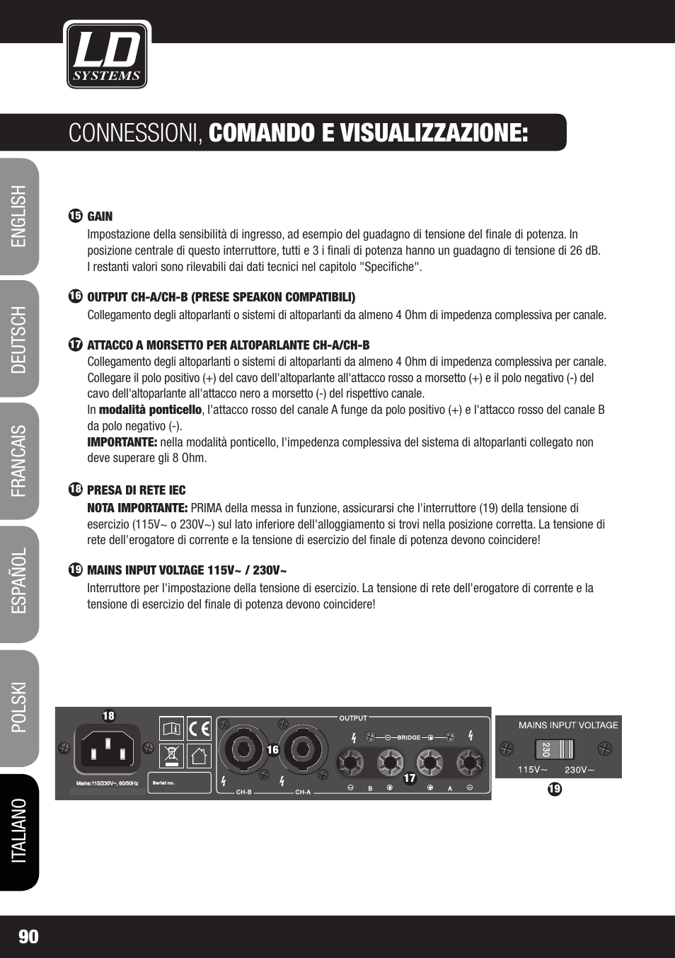 Connessioni, comando e visualizzazione | LD Systems XS 700 User Manual | Page 90 / 100