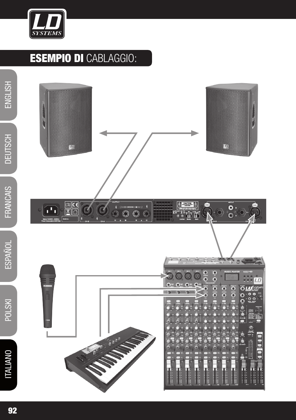 Esempio di cablaggio | LD Systems XS 700 User Manual | Page 92 / 100