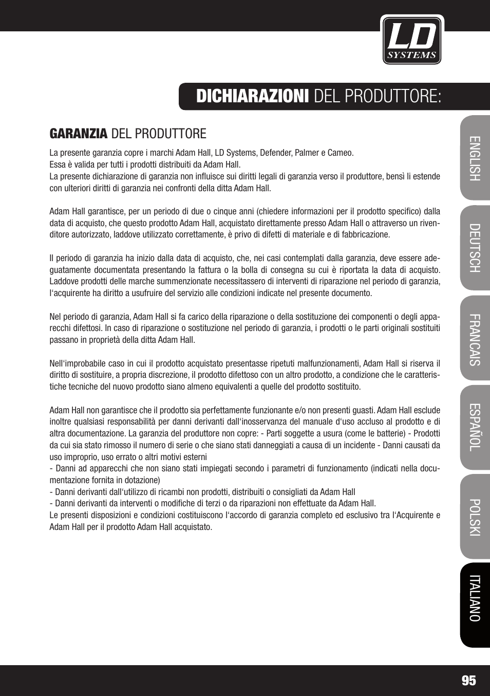 Dichiarazioni del produttore | LD Systems XS 700 User Manual | Page 95 / 100