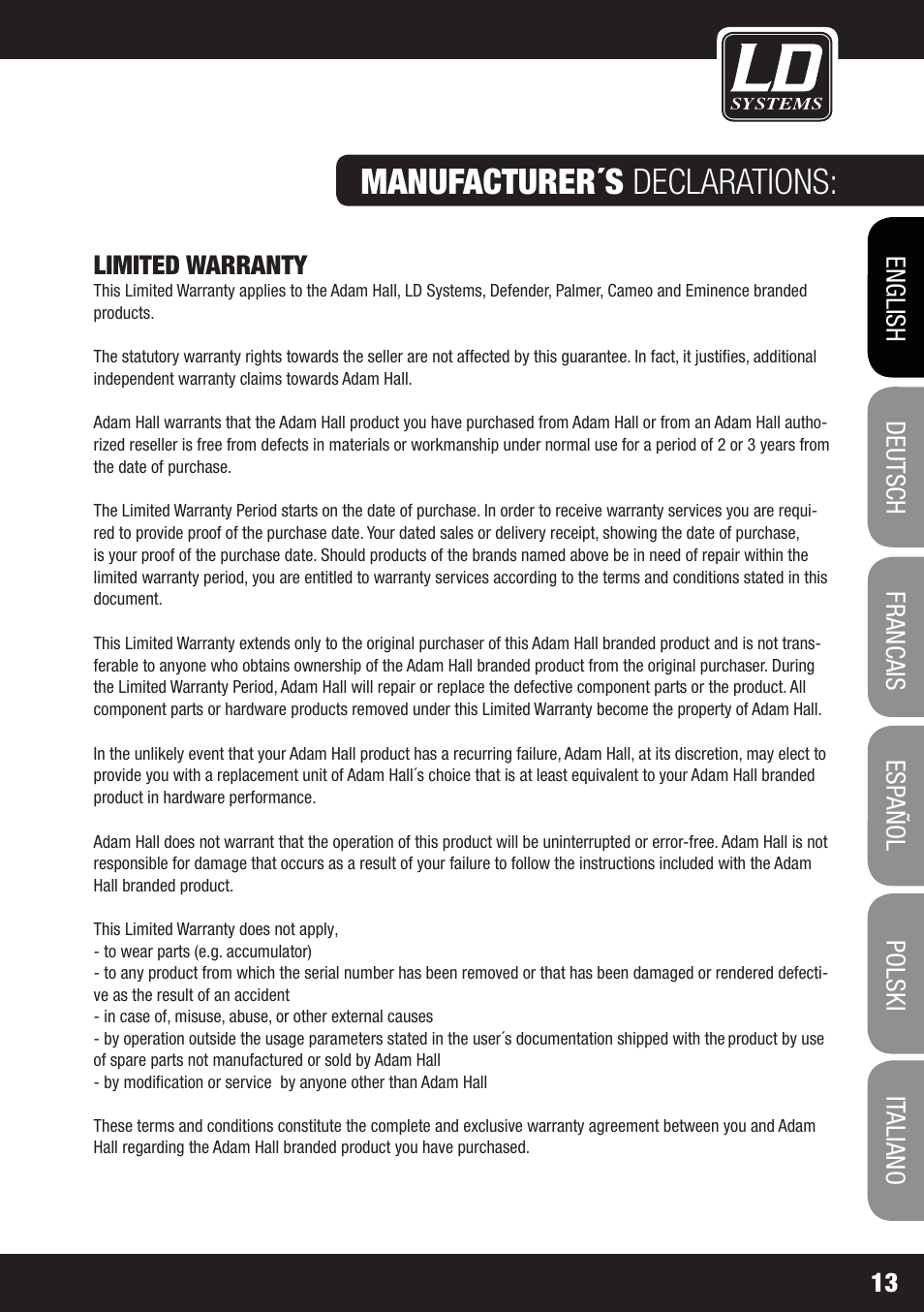 Manufacturer´s declarations | LD Systems DJ 800 User Manual | Page 13 / 86