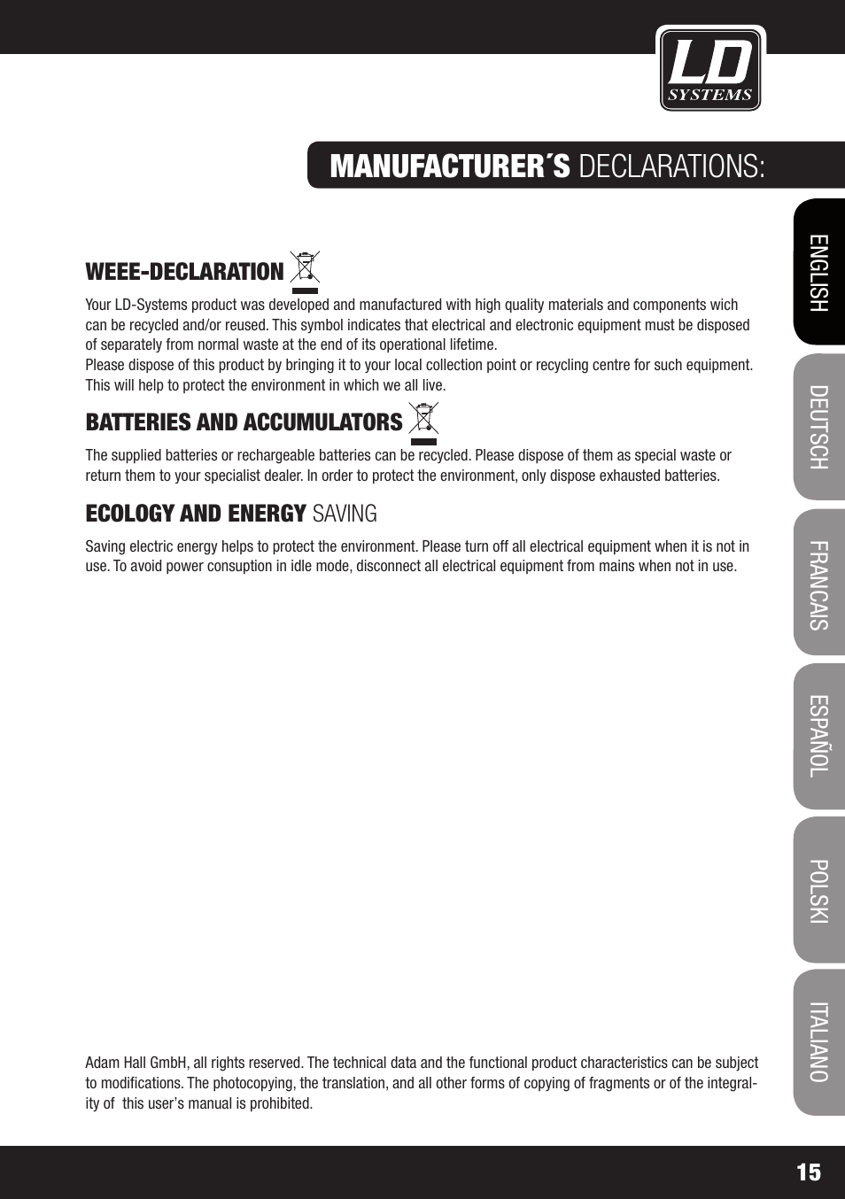 Manufacturer´s declarations | LD Systems DJ 800 User Manual | Page 15 / 86