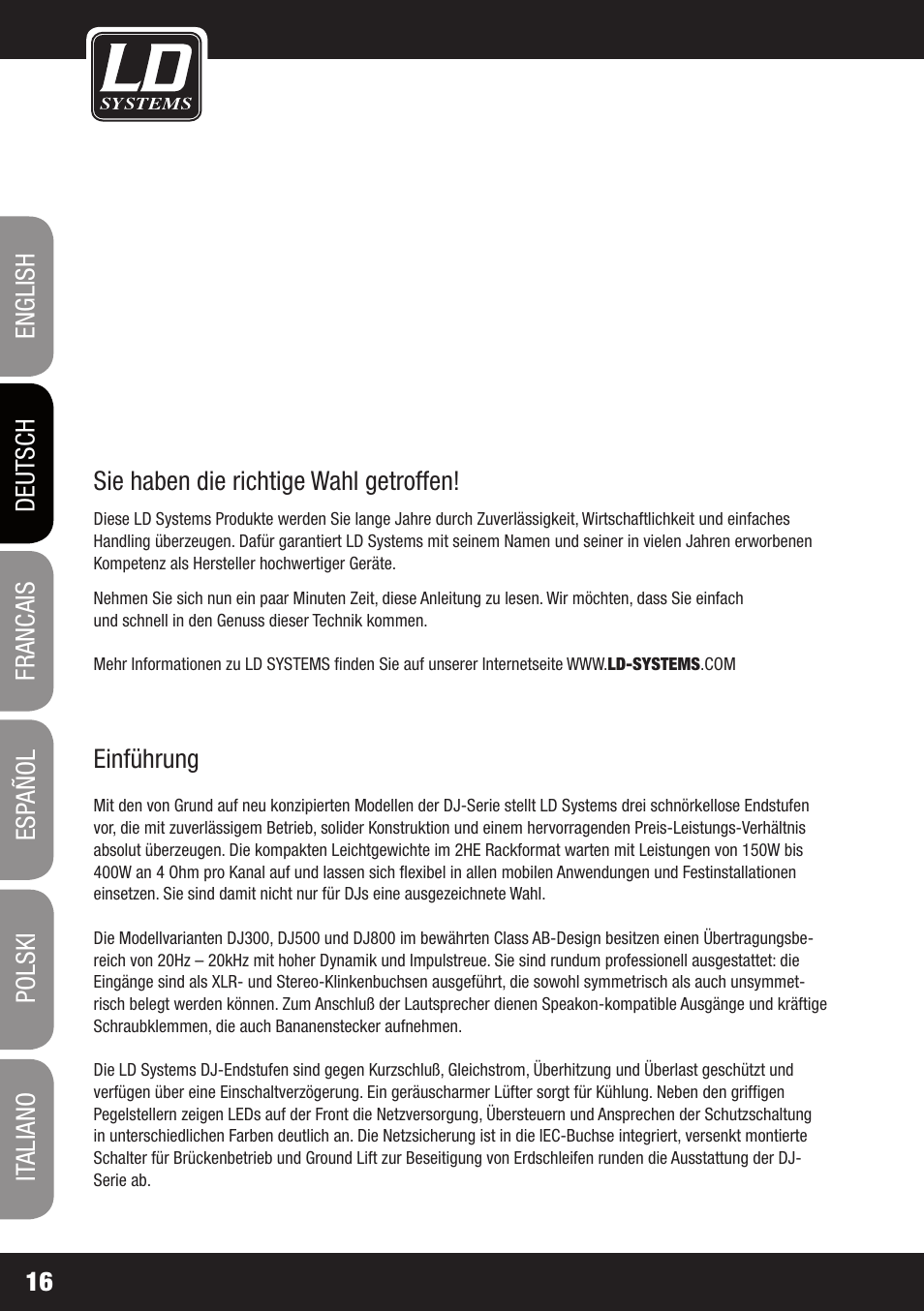 LD Systems DJ 800 User Manual | Page 16 / 86