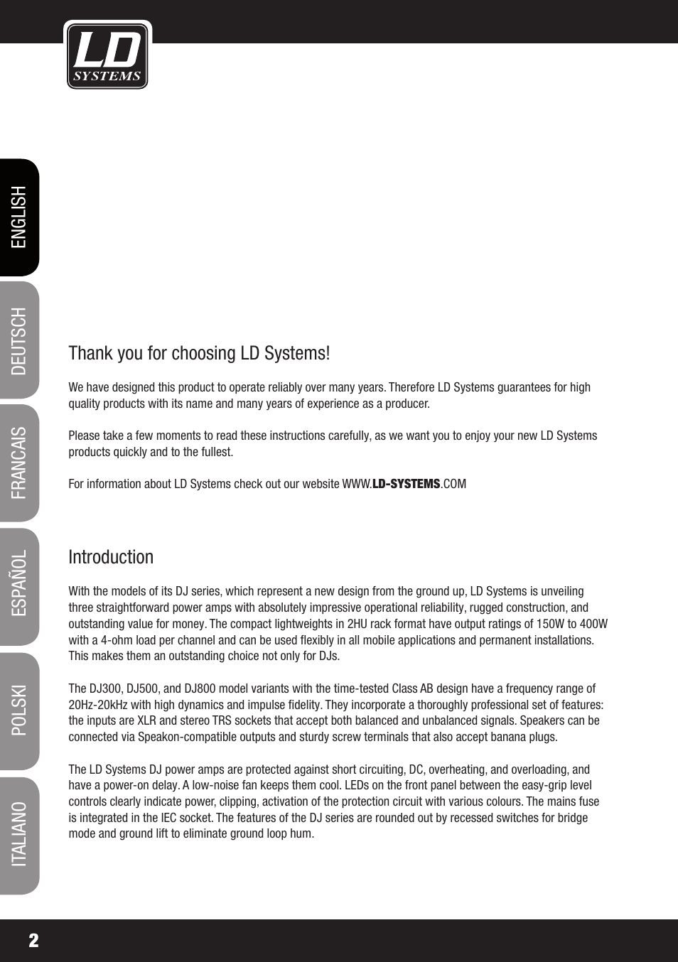 LD Systems DJ 800 User Manual | Page 2 / 86