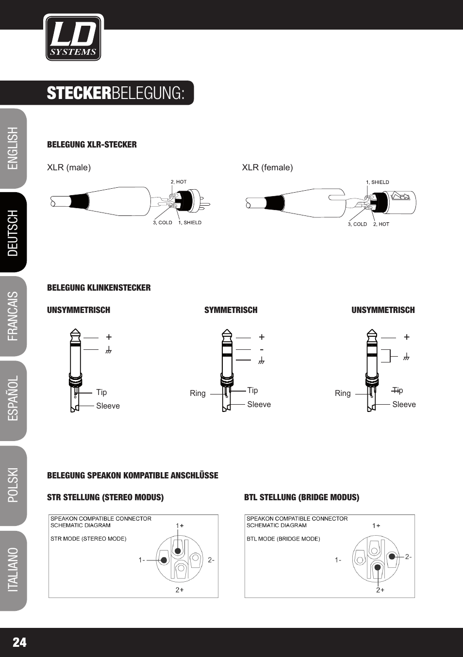 Stecker belegung | LD Systems DJ 800 User Manual | Page 24 / 86