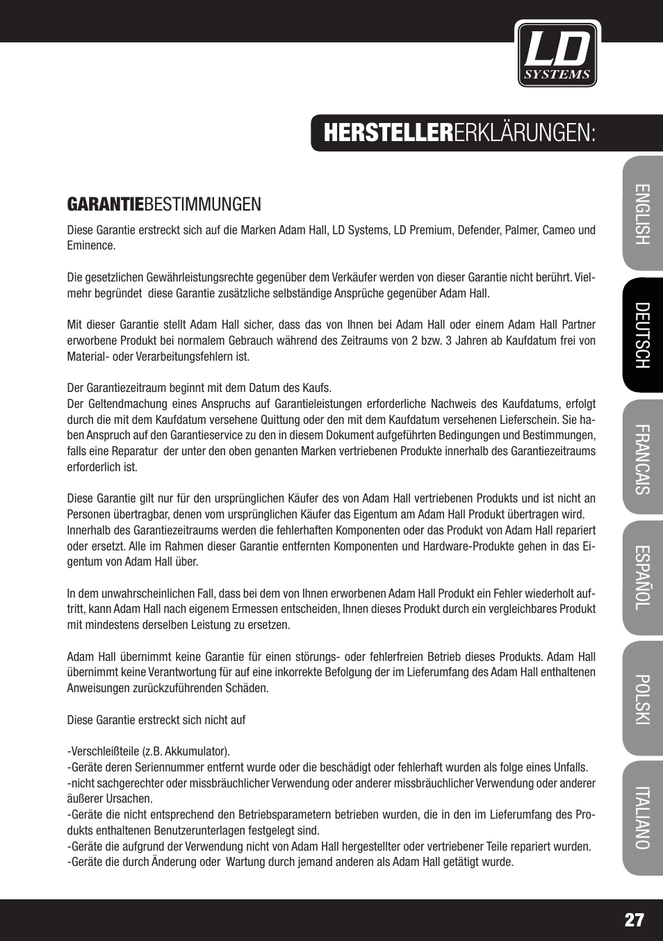 Hersteller erklärungen | LD Systems DJ 800 User Manual | Page 27 / 86