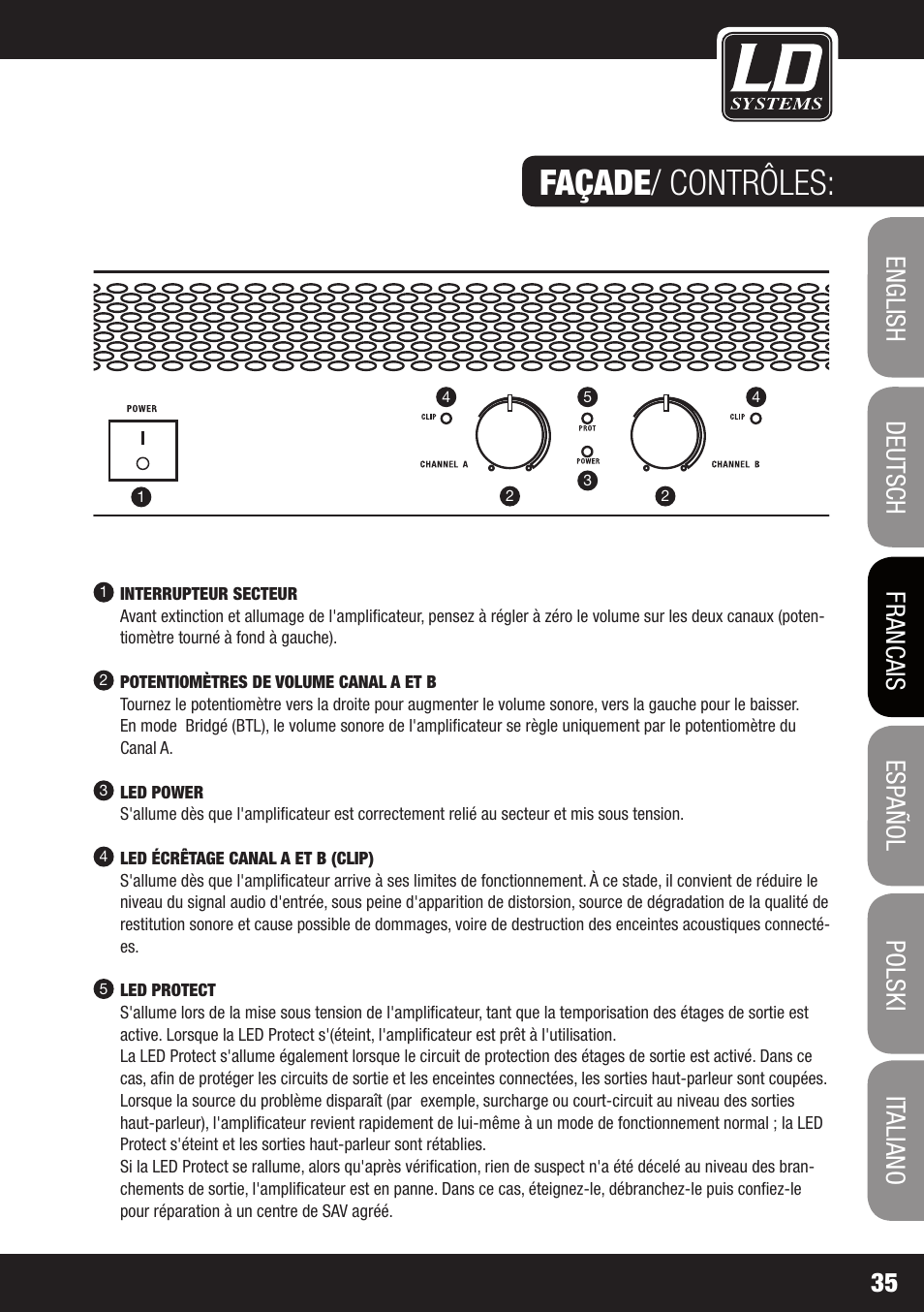 Façade / contrôles | LD Systems DJ 800 User Manual | Page 35 / 86