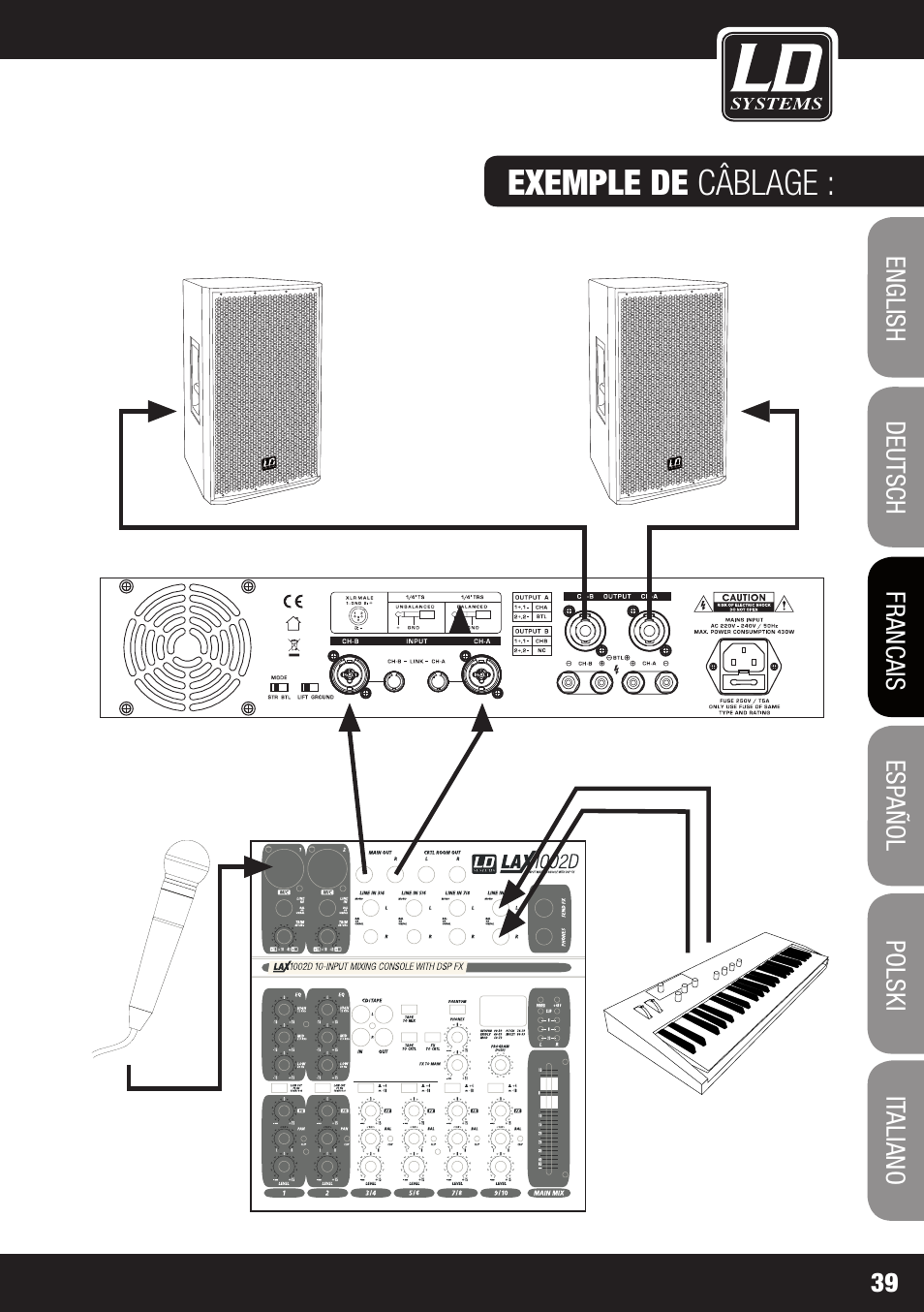 Exemple de câblage | LD Systems DJ 800 User Manual | Page 39 / 86