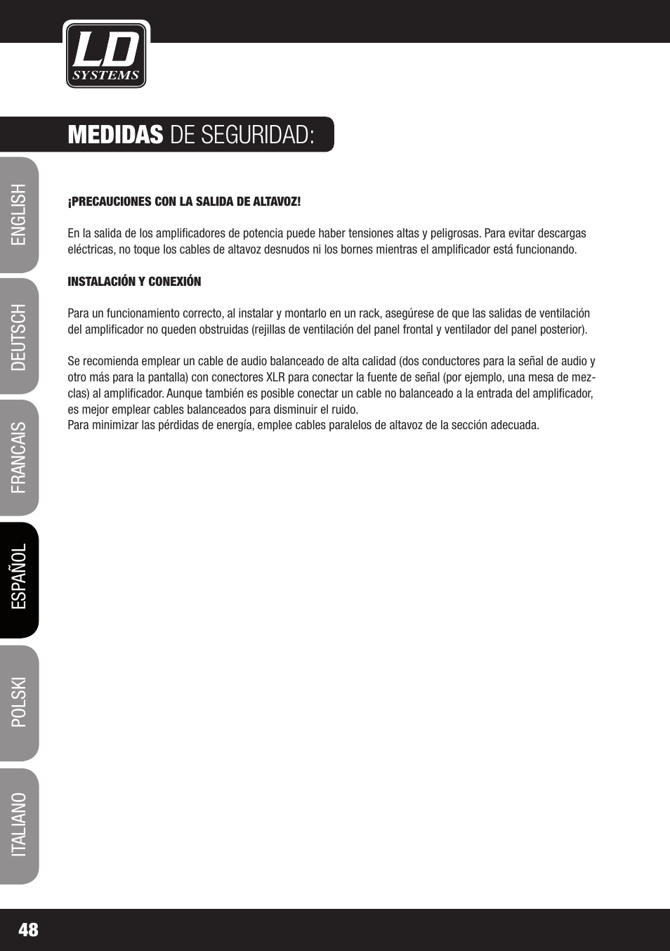 Medidas de seguridad | LD Systems DJ 800 User Manual | Page 48 / 86