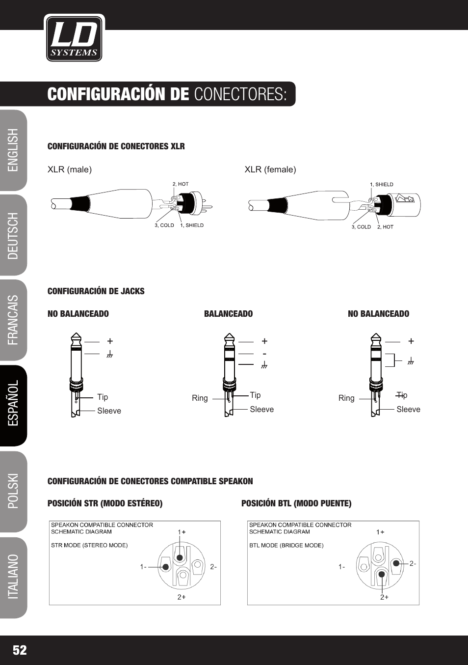 Configuración de conectores | LD Systems DJ 800 User Manual | Page 52 / 86