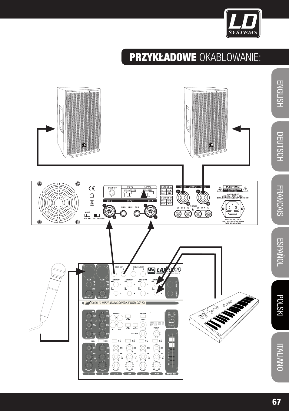 Przykładowe okablowanie | LD Systems DJ 800 User Manual | Page 67 / 86