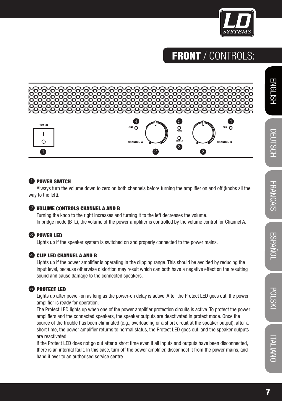 Front / controls | LD Systems DJ 800 User Manual | Page 7 / 86