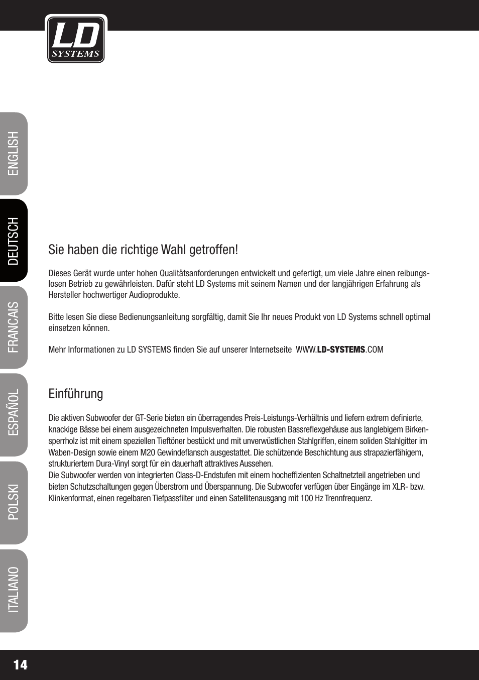LD Systems GT SUB 15 A User Manual | Page 14 / 76
