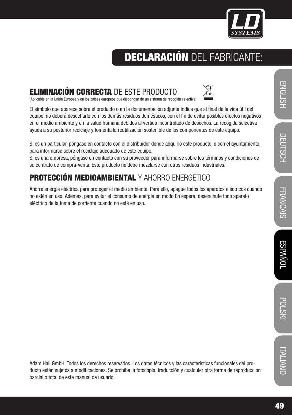 Declaración del fabricante | LD Systems GT SUB 15 A User Manual | Page 49 / 76