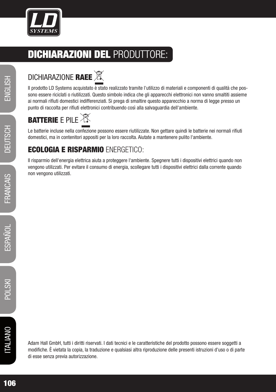 Dichiarazioni del produttore | LD Systems STINGER SUB 15 A G2 User Manual | Page 106 / 110