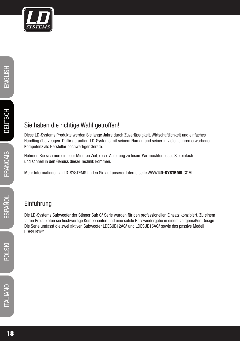 LD Systems STINGER SUB 15 A G2 User Manual | Page 18 / 110