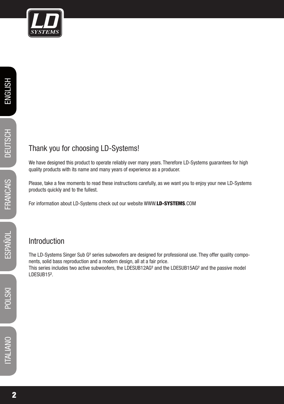 LD Systems STINGER SUB 15 A G2 User Manual | Page 2 / 110