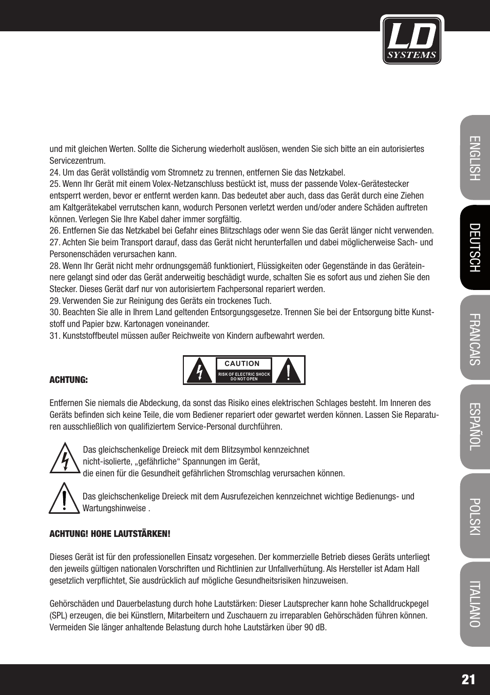 LD Systems STINGER SUB 15 A G2 User Manual | Page 21 / 110
