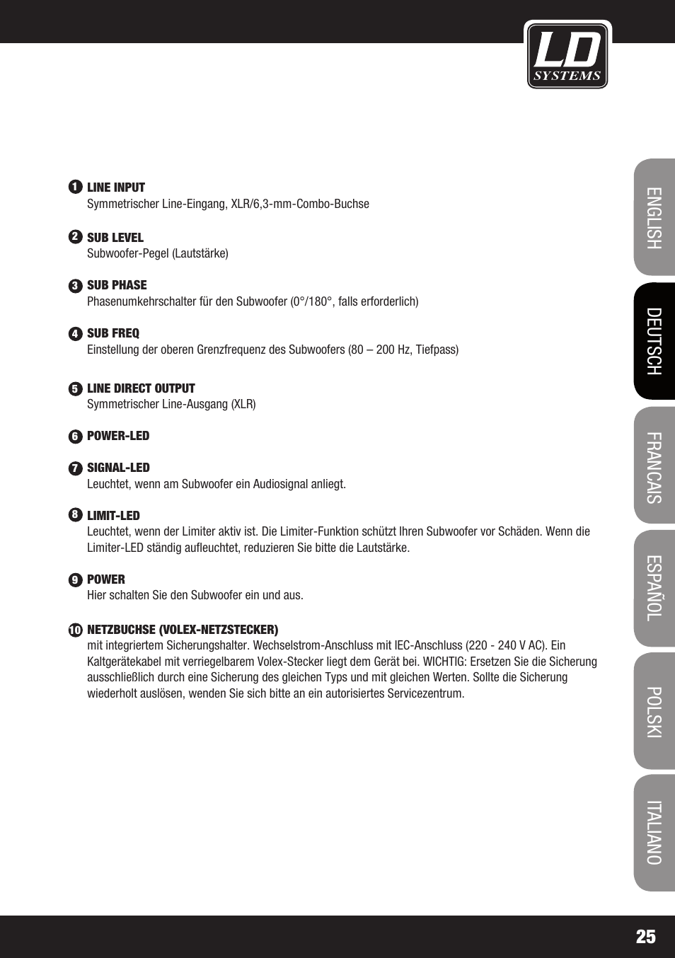 LD Systems STINGER SUB 15 A G2 User Manual | Page 25 / 110