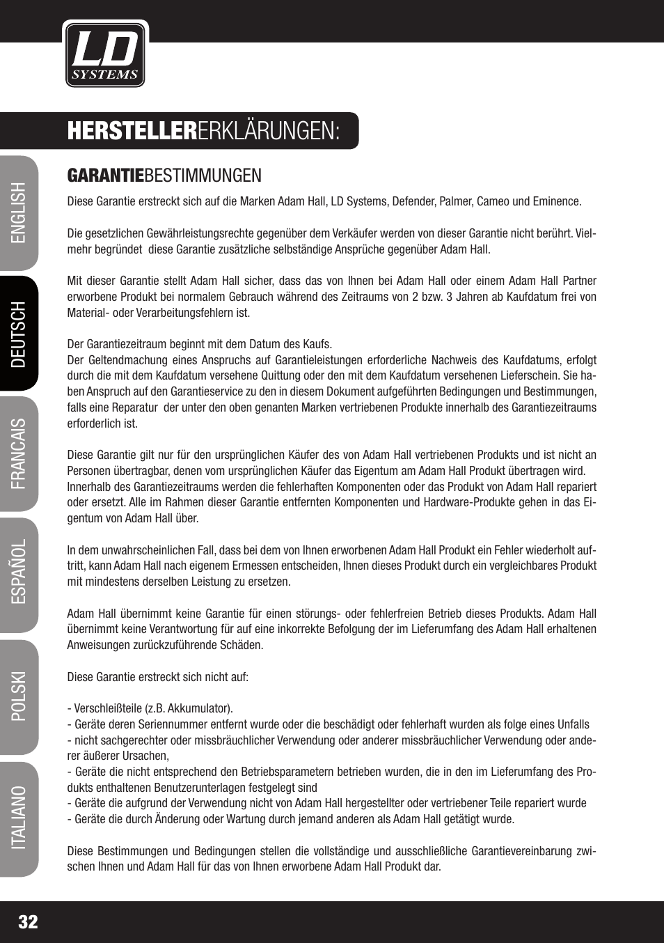Hersteller erklärungen | LD Systems STINGER SUB 15 A G2 User Manual | Page 32 / 110