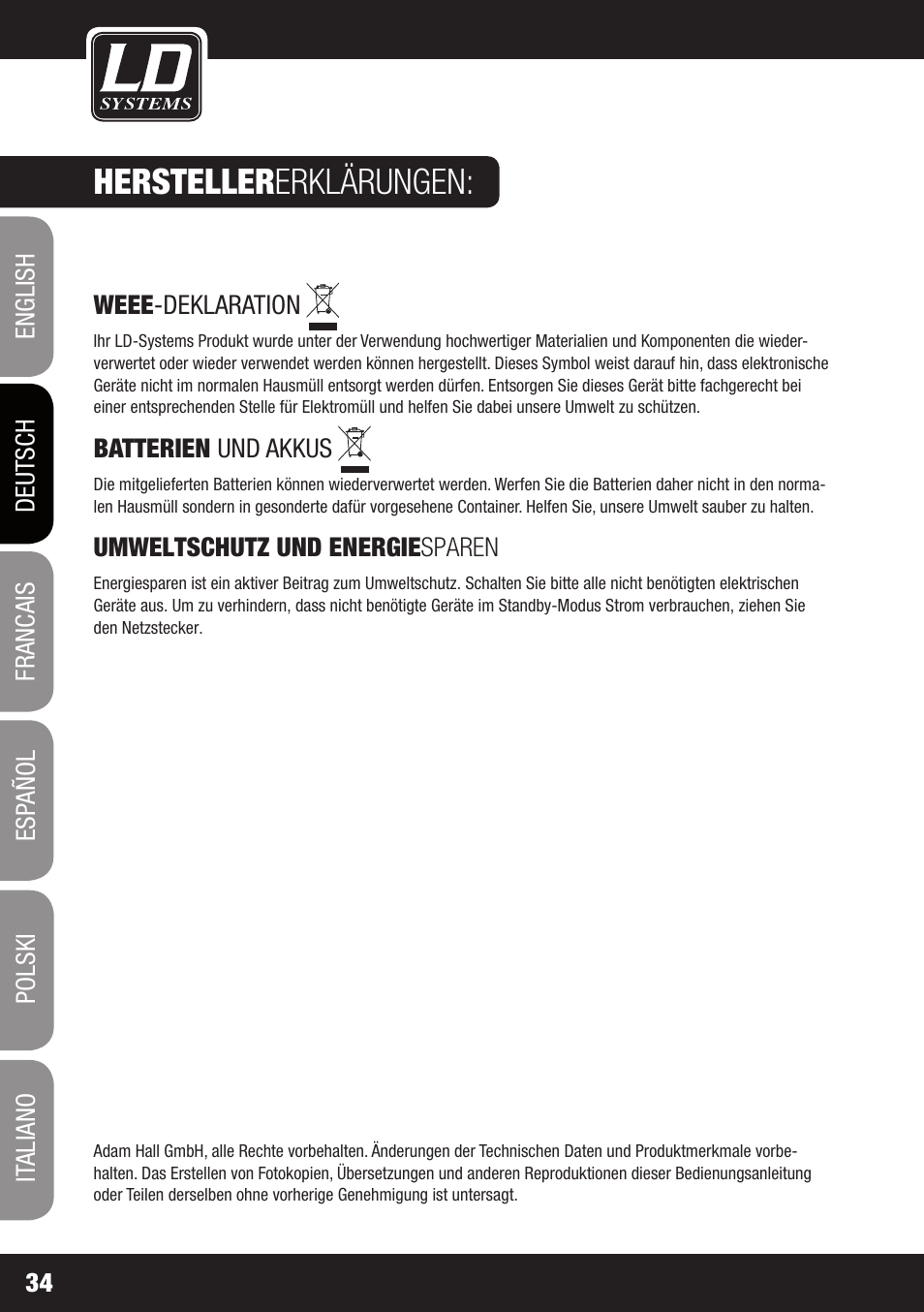 Hersteller erklärungen | LD Systems STINGER SUB 15 A G2 User Manual | Page 34 / 110