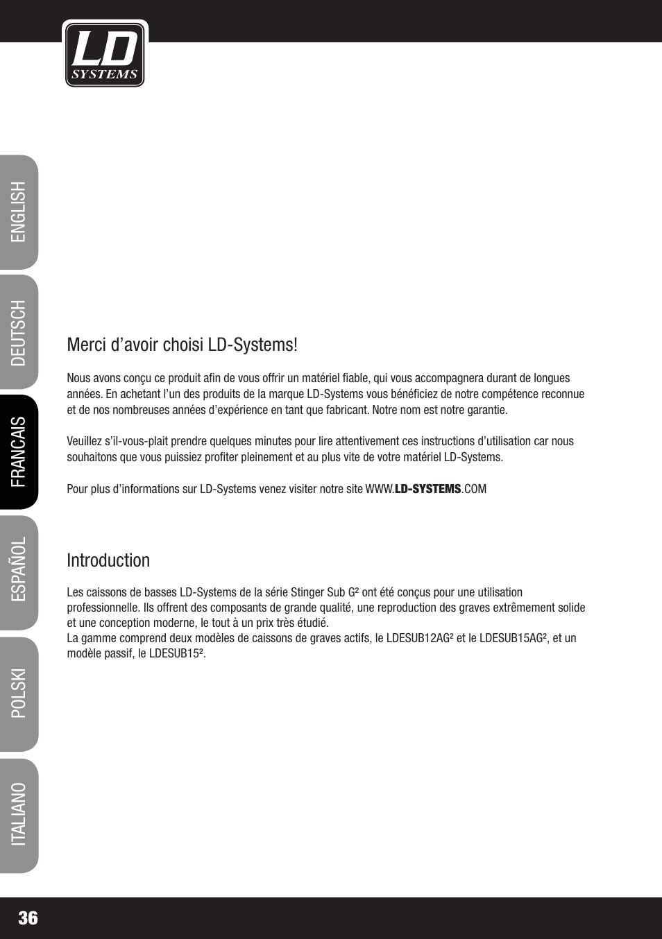 LD Systems STINGER SUB 15 A G2 User Manual | Page 36 / 110