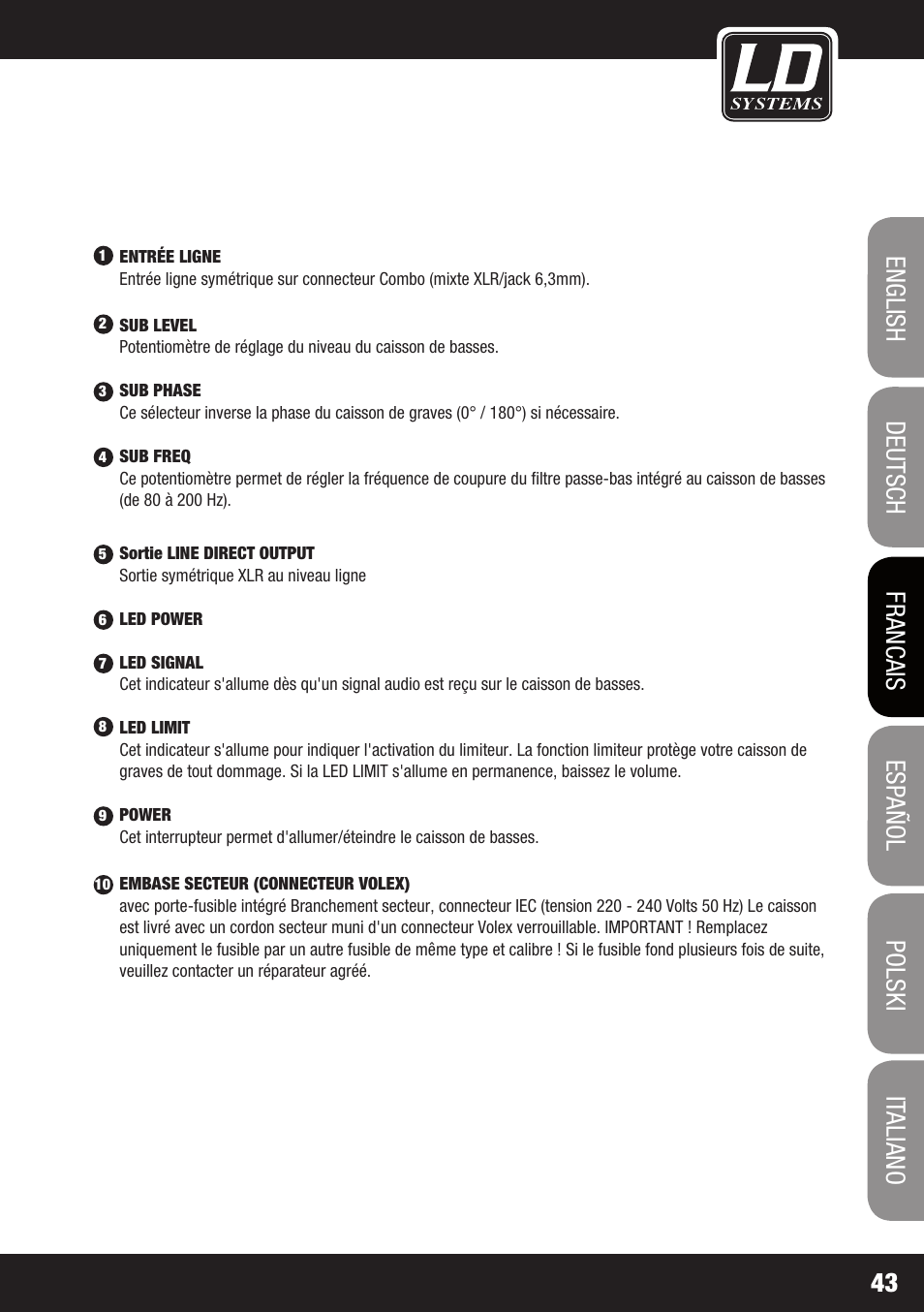 LD Systems STINGER SUB 15 A G2 User Manual | Page 43 / 110