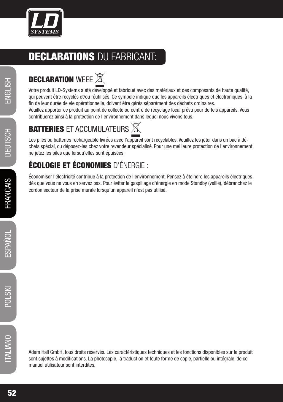 Declarations du fabricant | LD Systems STINGER SUB 15 A G2 User Manual | Page 52 / 110