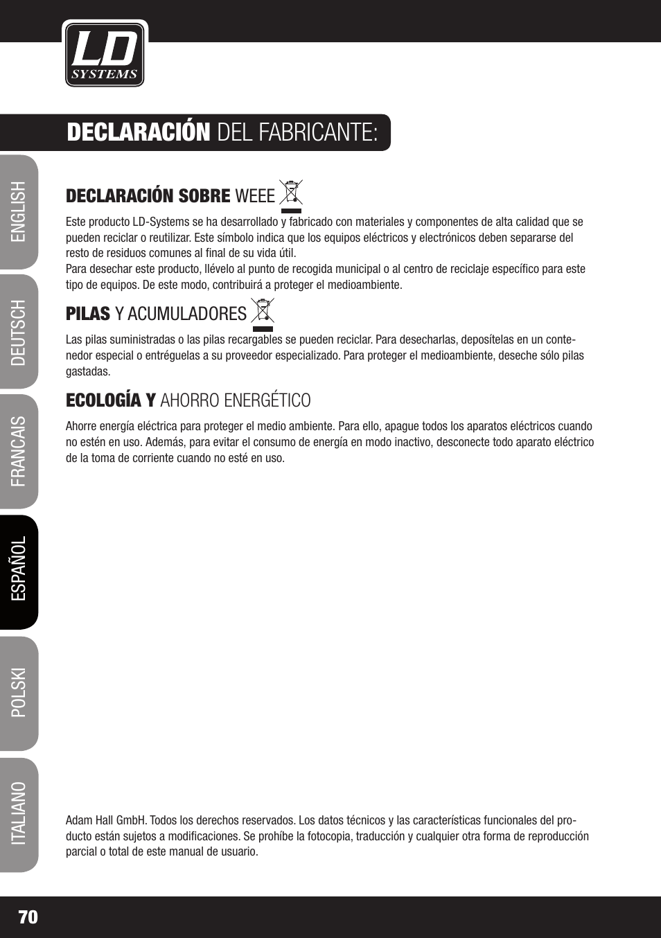 Declaración del fabricante | LD Systems STINGER SUB 15 A G2 User Manual | Page 70 / 110