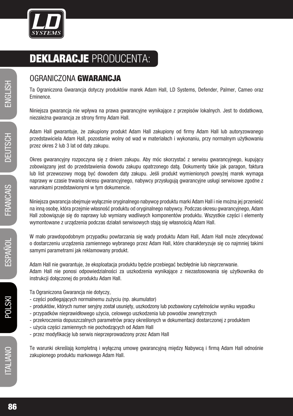 Deklaracje producenta | LD Systems STINGER SUB 15 A G2 User Manual | Page 86 / 110