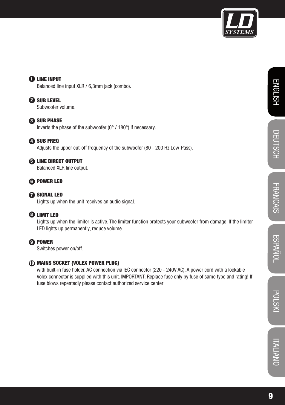 LD Systems STINGER SUB 15 A G2 User Manual | Page 9 / 110