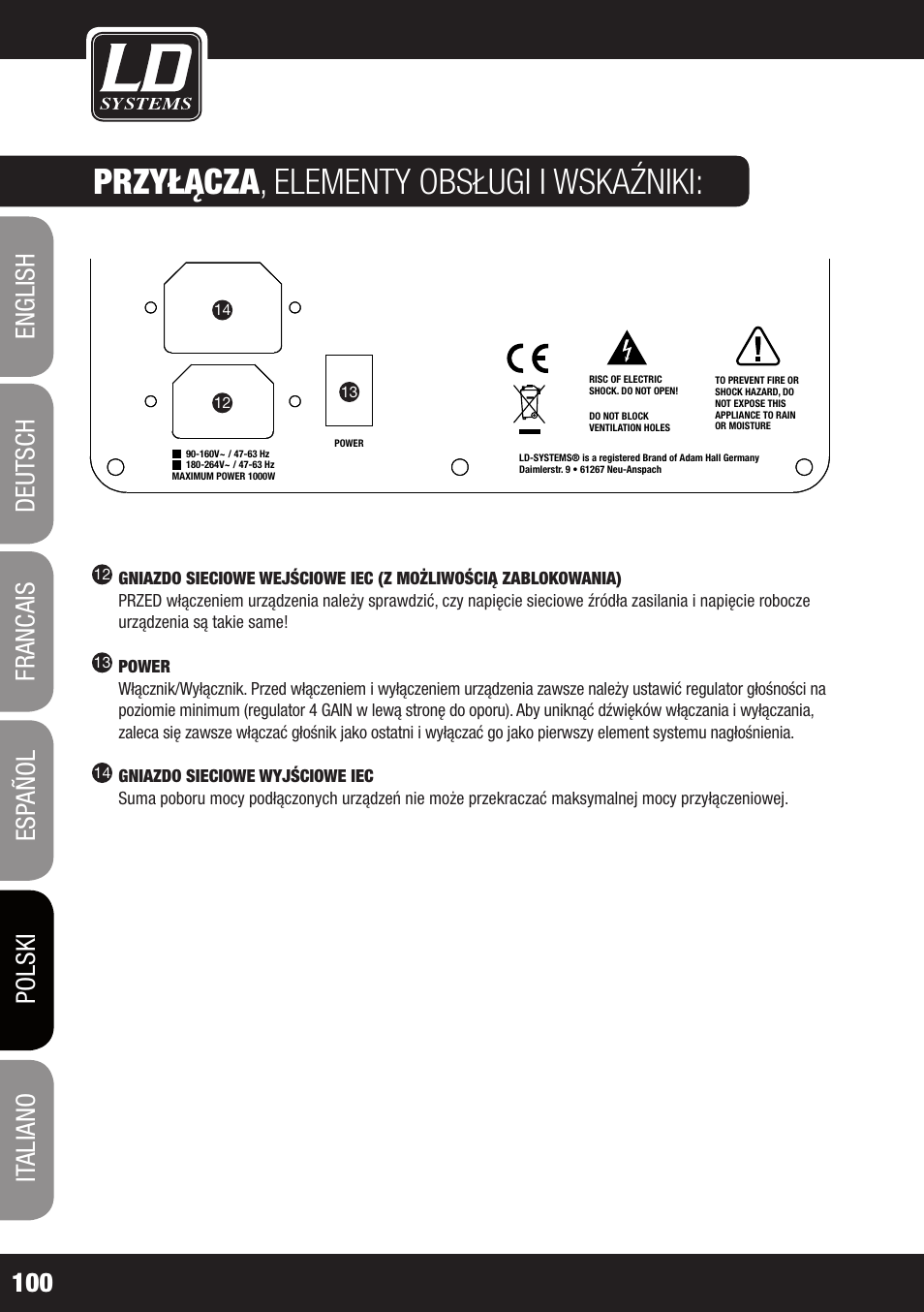 Dd o sub 18, Przyłącza, Elementy obsługi i wskaźniki | LD Systems DDQ SUB 18 User Manual | Page 100 / 136