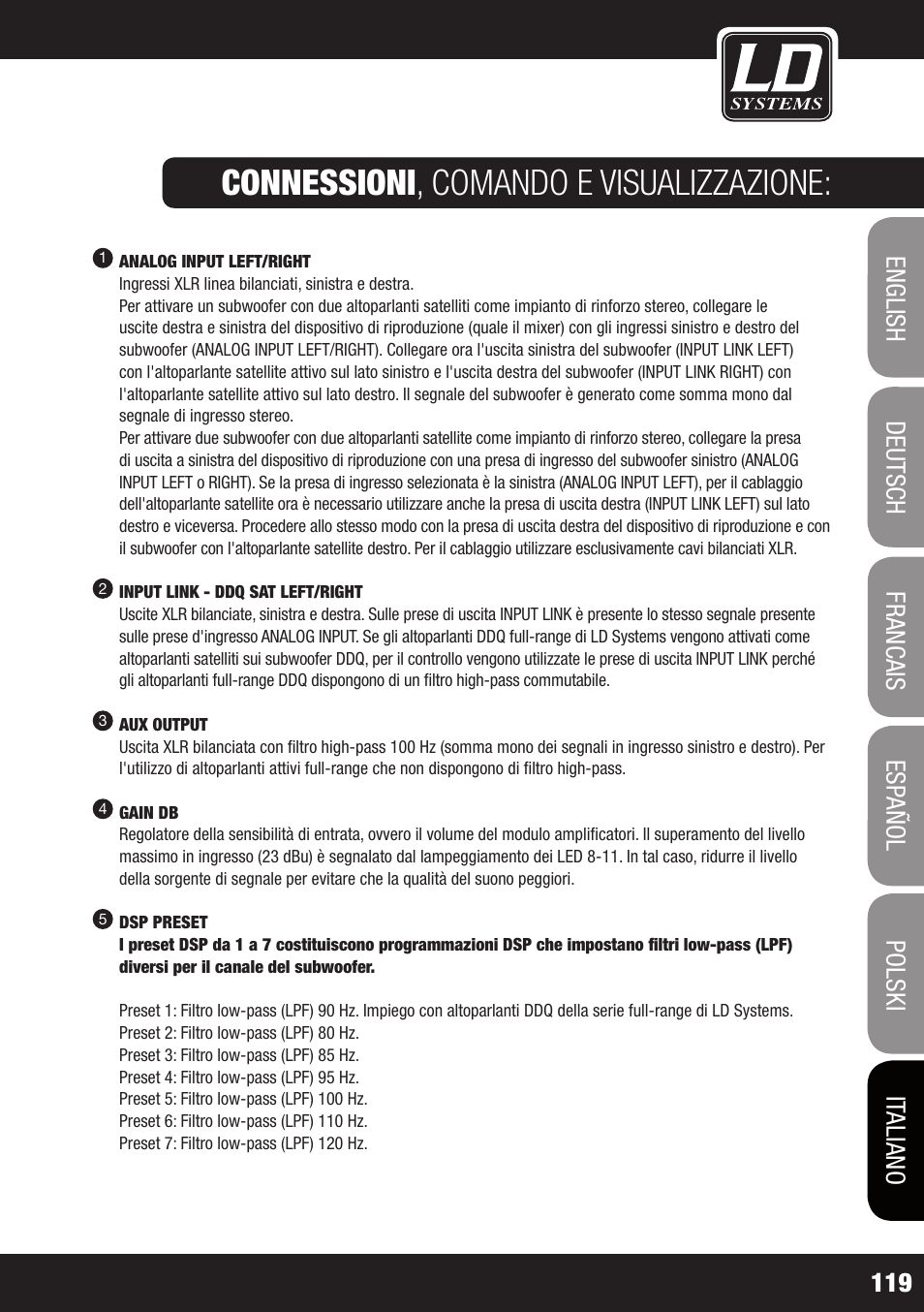 Connessioni , comando e visualizzazione | LD Systems DDQ SUB 18 User Manual | Page 119 / 136