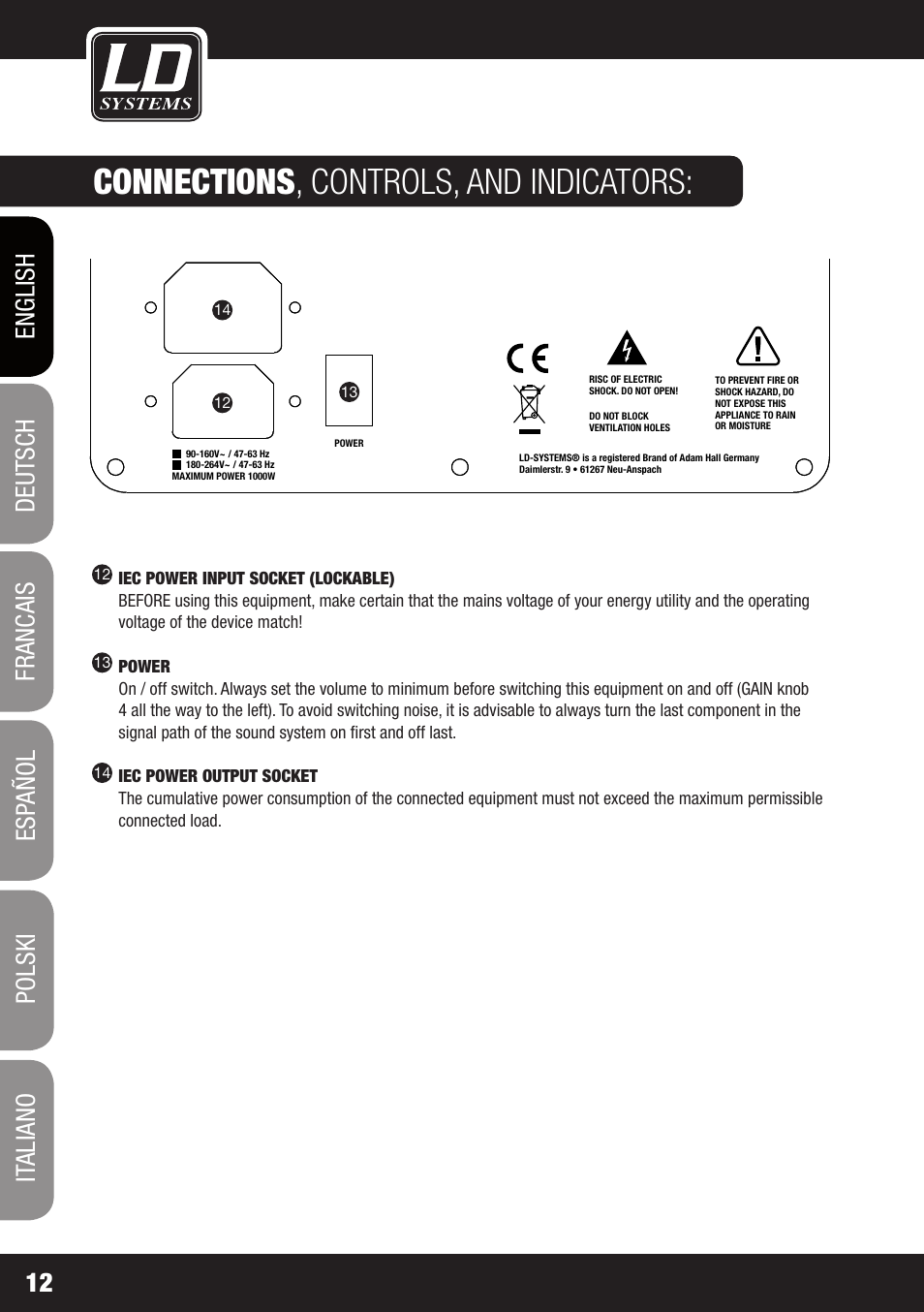 Dd o sub 18, Connections , controls, and indicators | LD Systems DDQ SUB 18 User Manual | Page 12 / 136