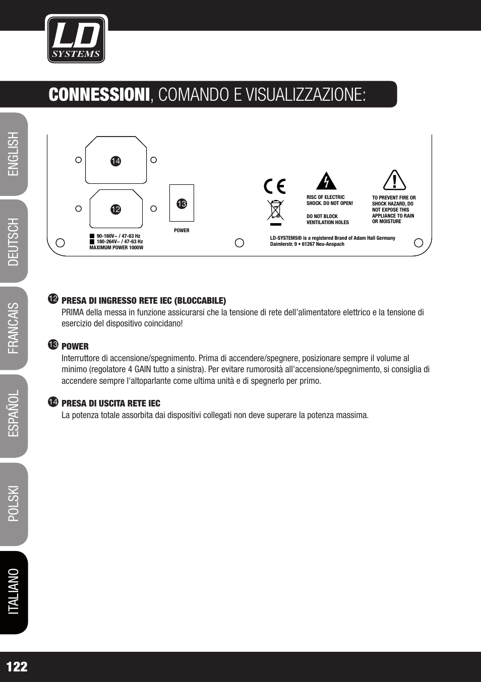 Dd o sub 18, Connessioni , comando e visualizzazione | LD Systems DDQ SUB 18 User Manual | Page 122 / 136