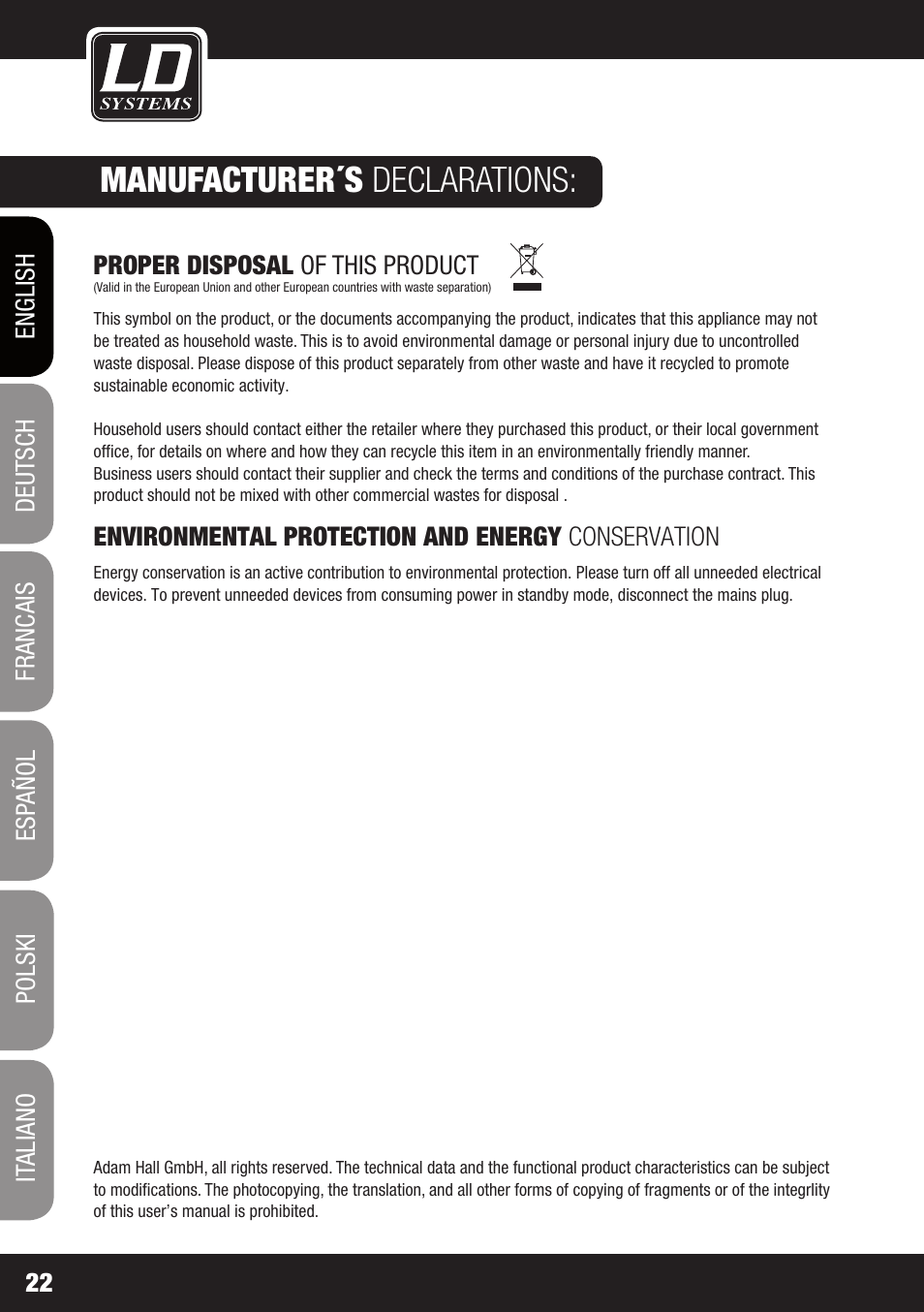 Manufacturer´s declarations | LD Systems DDQ SUB 18 User Manual | Page 22 / 136