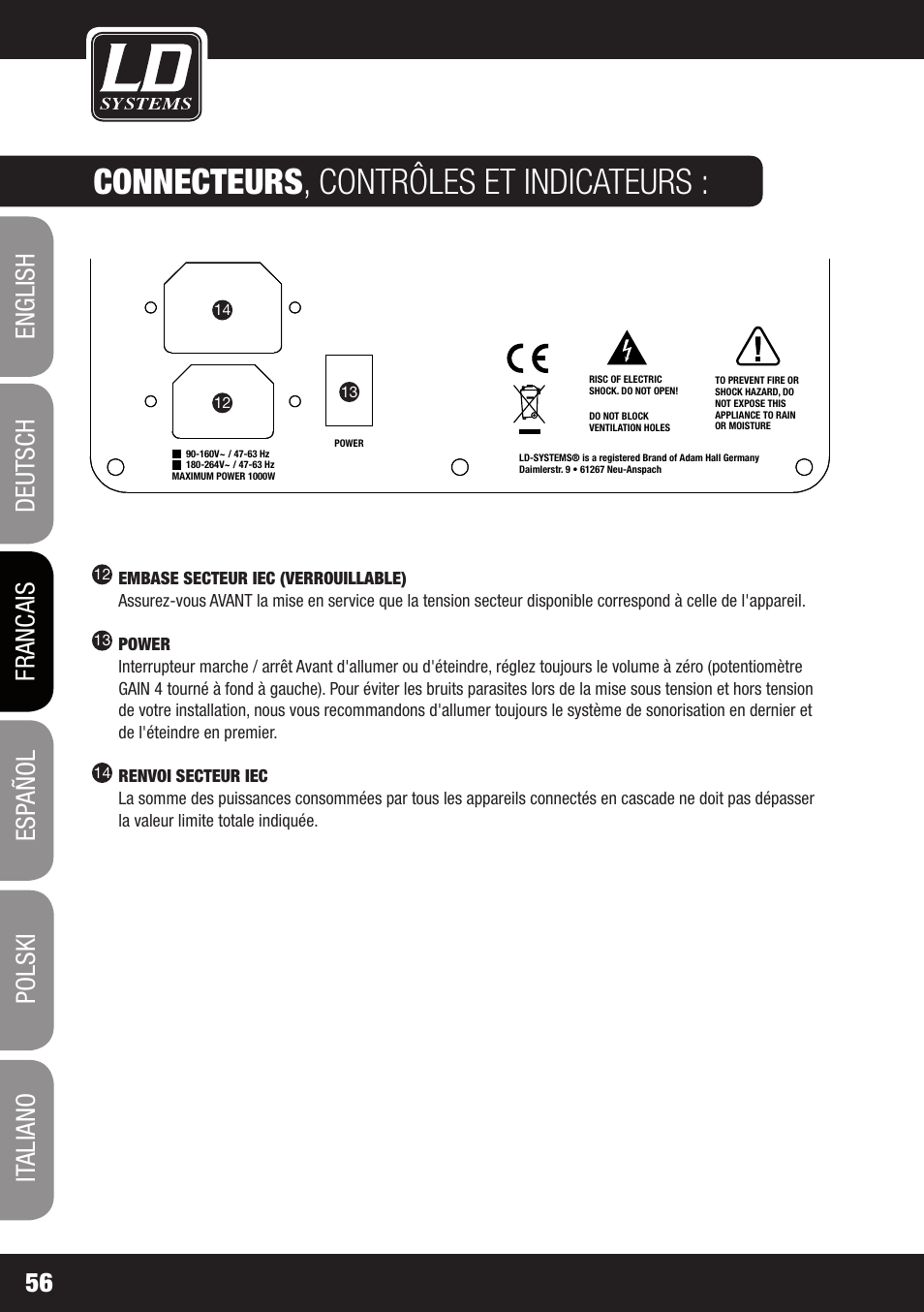 Dd o sub 18, Connecteurs , contrôles et indicateurs | LD Systems DDQ SUB 18 User Manual | Page 56 / 136