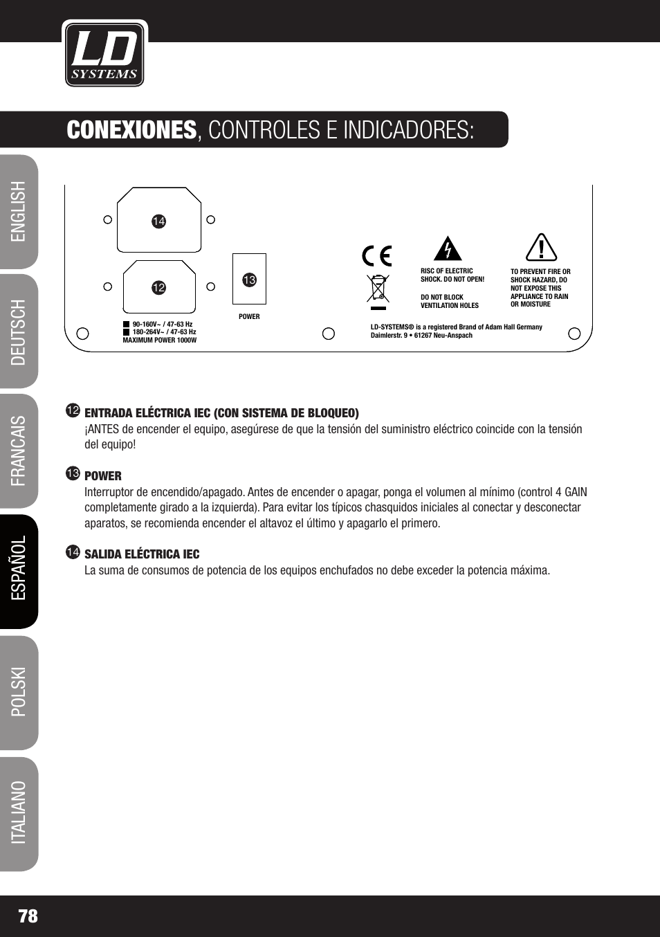 Dd o sub 18, Conexiones , controles e indicadores | LD Systems DDQ SUB 18 User Manual | Page 78 / 136