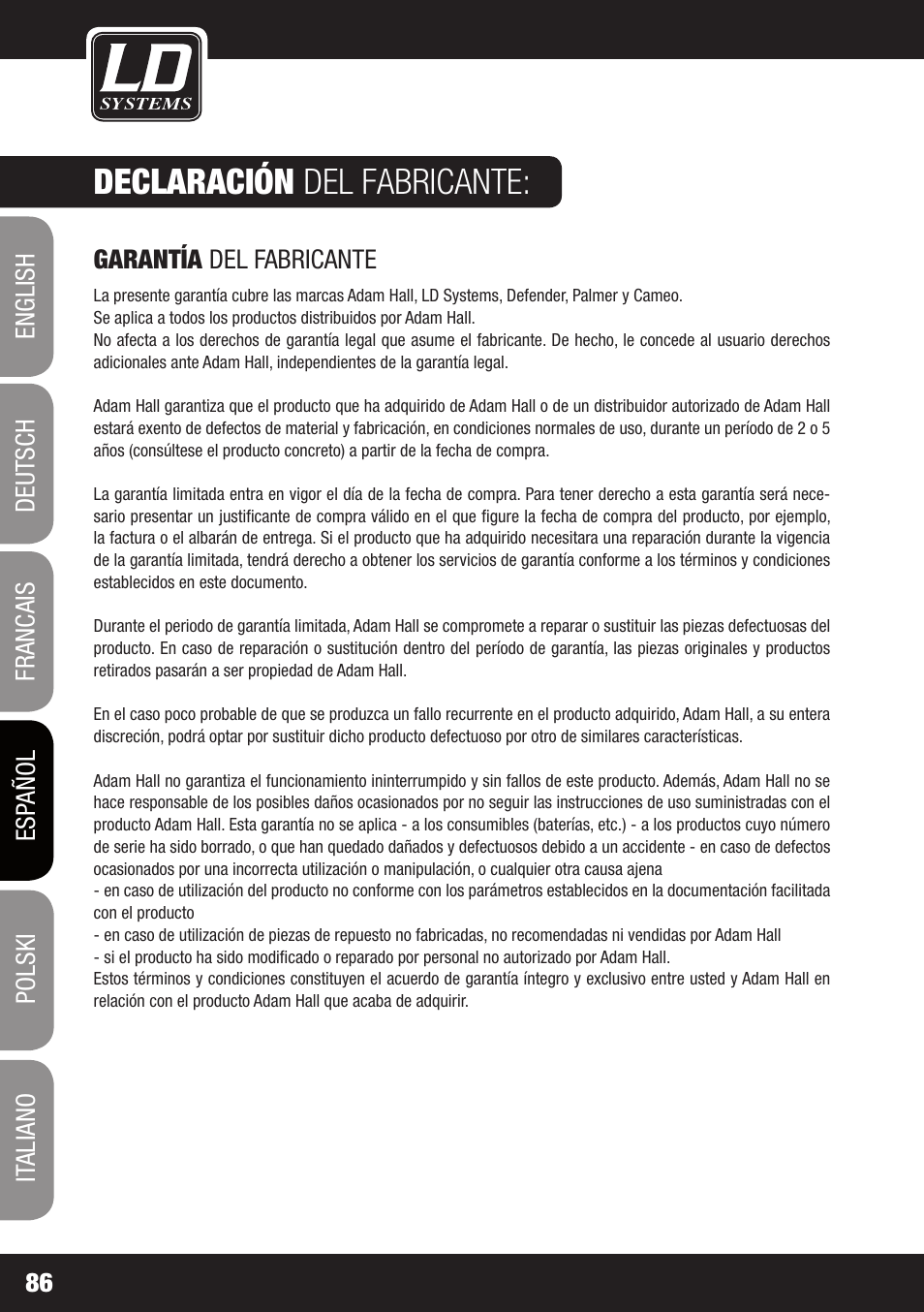 Declaración del fabricante | LD Systems DDQ SUB 18 User Manual | Page 86 / 136