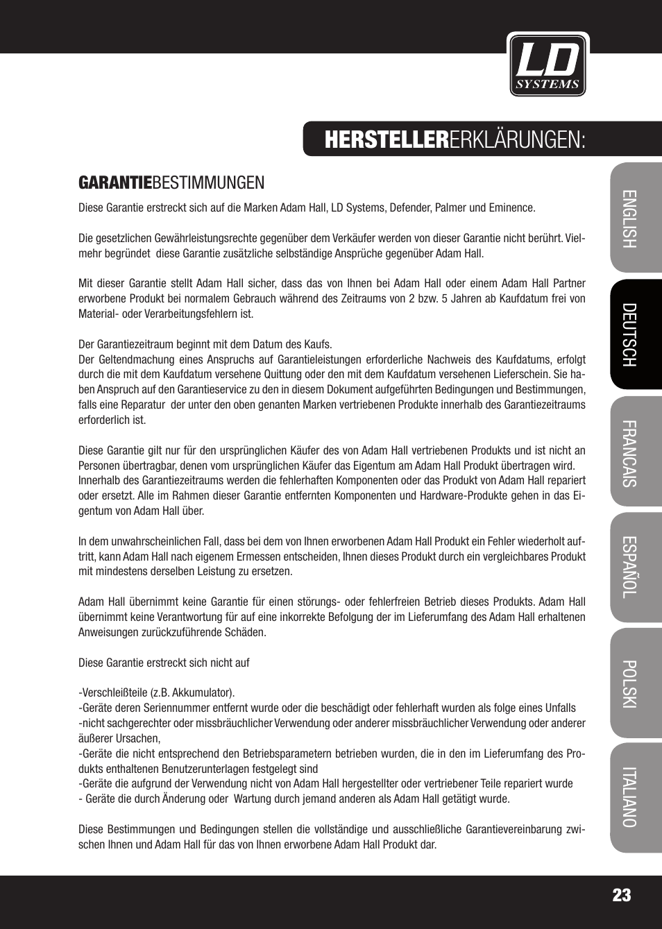 Hersteller erklärungen | LD Systems X 223 User Manual | Page 23 / 76