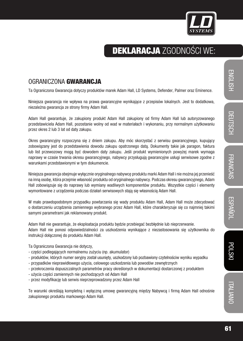 Deklaracja zgodności we | LD Systems X 223 User Manual | Page 61 / 76