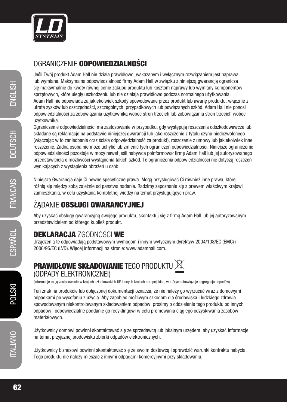 LD Systems X 223 User Manual | Page 62 / 76